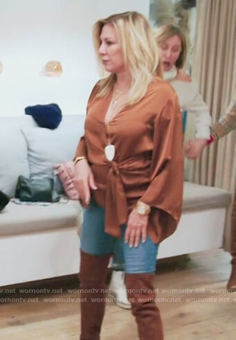 Ramona's brown satin tie waist blouse on The Real Housewives of New York City