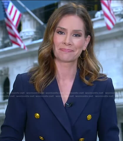 Rebecca’s navy double breasted blazer on Good Morning America