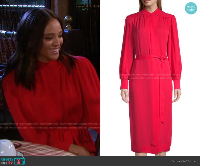 Belted Long-Sleeve Silk Georgette Dress by Rebecca Taylor  worn by Lani Price (Sal Stowers) on Days of our Lives