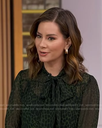 Rebecca's green leopard tie neck blouse on Good Morning America