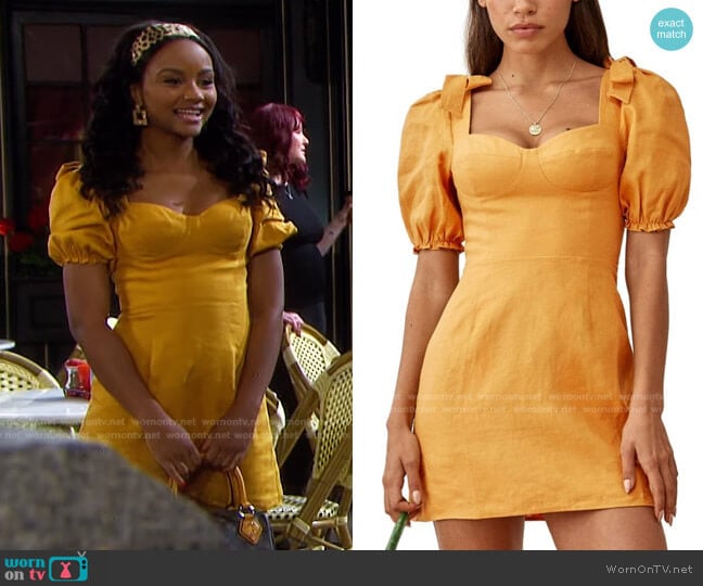 Spring Bow Sleeve Dress by Reformation worn by Chanel Dupree (Raven Bowens) on Days of our Lives