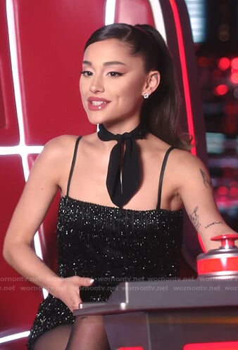 Ariana's black sequin fringed mini dress on The Voice