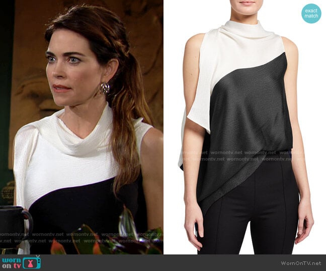 Roland Mouret Tavistock Top worn by Victoria Newman (Amelia Heinle) on The Young and the Restless