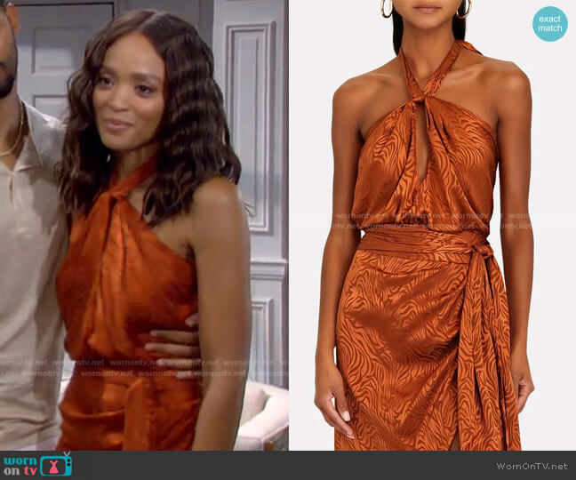 June Tiger Jacquard Halter Top by Ronny Kobo worn by Lani Price (Sal Stowers) on Days of our Lives