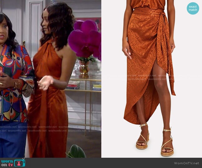 Kit Tiger Jacquard Sarong Skirt by Ronny Kobo worn by Lani Price (Sal Stowers) on Days of our Lives