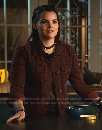 Rory’s burgundy snake print jacket on Lucifer