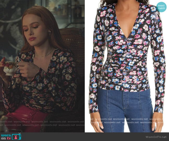 Sierra Floral Ruched Long Sleeve Top by Rotate worn by Cheryl Blossom (Madelaine Petsch) on Riverdale