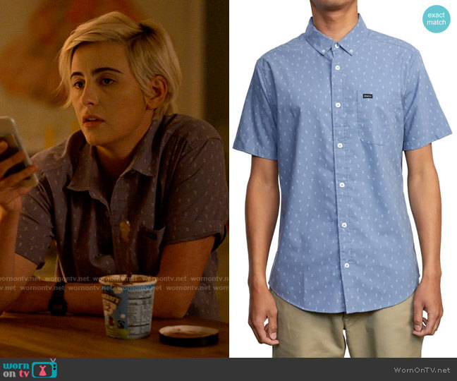 WornOnTV: Finley's blue printed button down shirt on The L Word