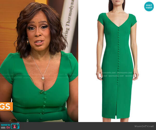Buttoned Crepe Cocktail Dress by Safiyaa worn by Gayle King on CBS Mornings