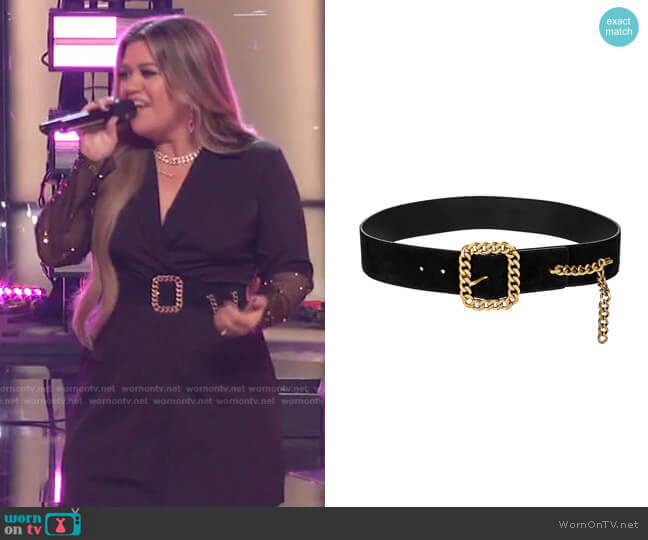 Suede Chain Buckle Belt by Saint Laurent worn by Kelly Clarkson on The Voice