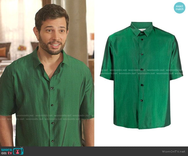 Iridescent Silk Shirt by Saint Laurent worn by Sam Flores (Rafael de la Fuente) on Dynasty