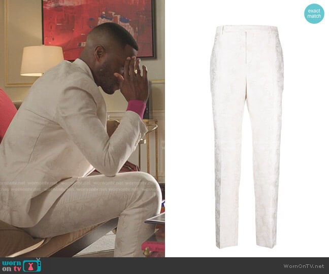 Parasol-Pattern Trousers by Saint Laurent worn by Jeff Colby (Sam Adegoke) on Dynasty