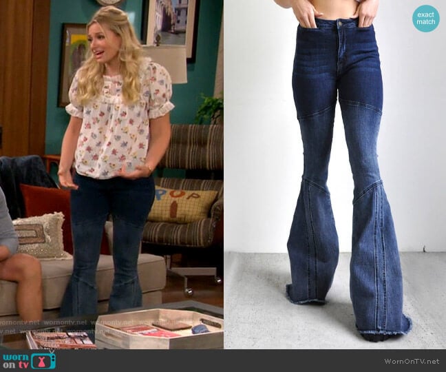 Saints & Hearts Panel Ombre Super Flares worn by Gemma (Beth Behrs) on The Neighborhood