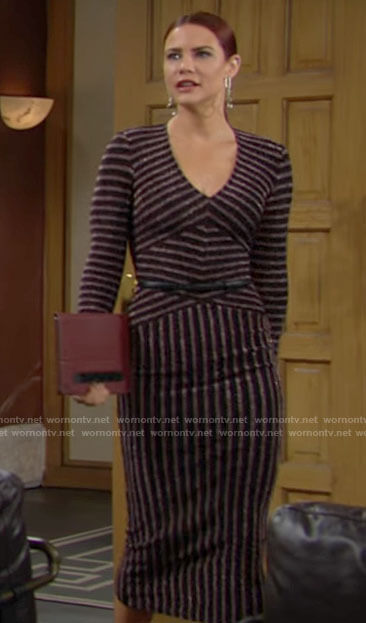Sally's striped long sleeve midi dress on The Young and the Restless