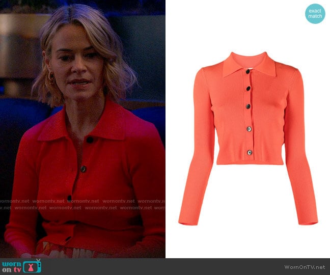 Sandro Francoise cropped cardigan with shirt collar worn by Alice Pieszecki (Leisha Hailey) on The L Word Generation Q