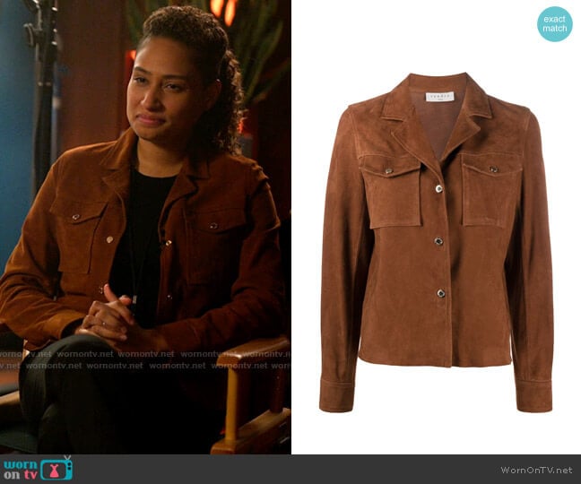 Sandro Suede Boxy Fit Jacket worn by Sophie Suarez (Rosanny Zayas) on The L Word Generation Q