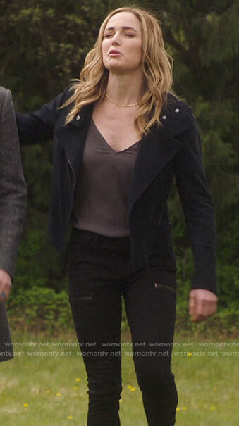 Sara's navy suede jacket on Legends of Tomorrow