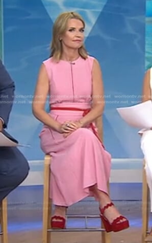 Savannah’s pink contrast tie waist dress on Today