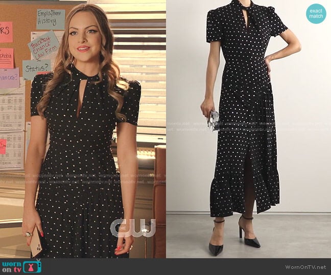 Gathered Crystal-Embellished Crepe Midi Dress by Self Portrait worn by Fallon Carrington (Elizabeth Gillies) on Dynasty