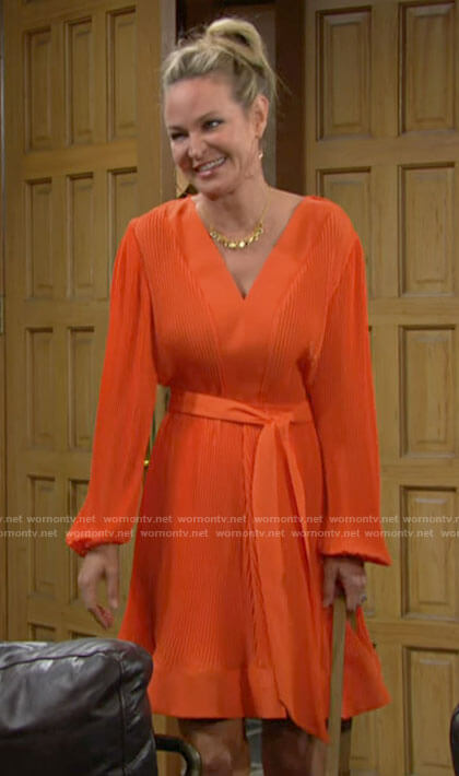 WornOnTV: Sharon's orange long sleeve pleated dress on The Young and the  Restless, Sharon Case