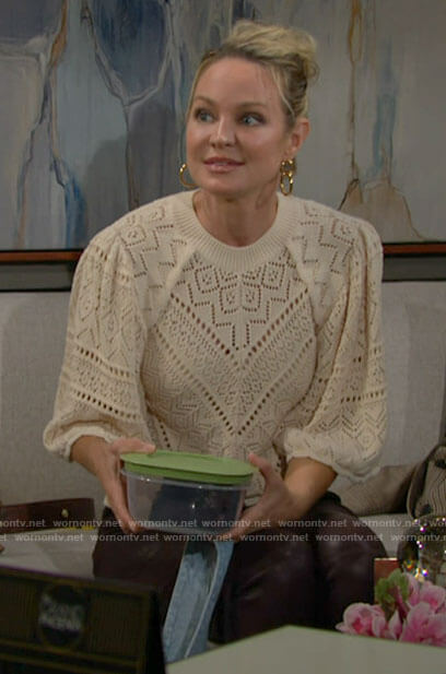 Sharon's cream pointelle top on The Young and the Restless