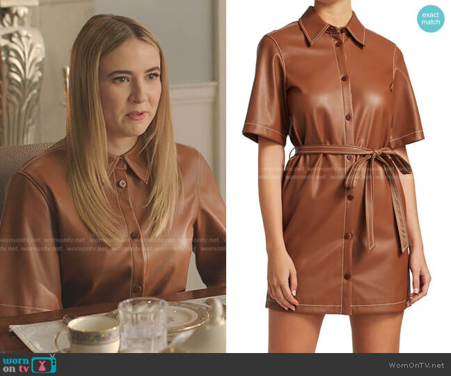 Blaze Faux-Leather Belted Dress by Staud worn by Amanda Carrington (Eliza Bennett) on Dynasty