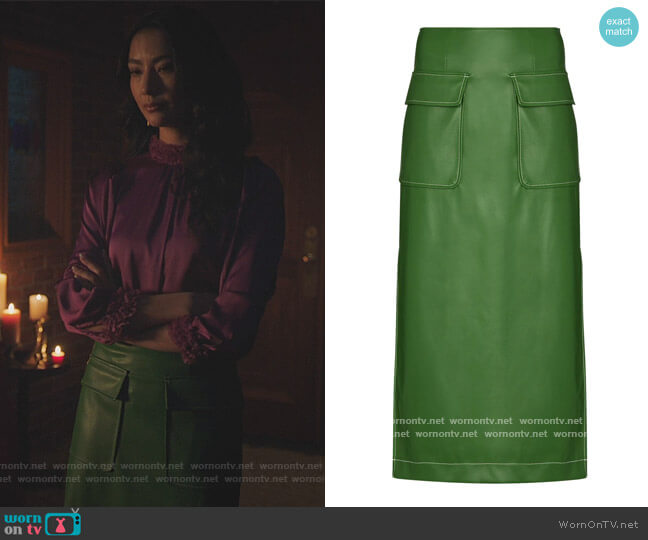 Burn midi skirt by Staud worn by Adeline Rudolph on Riverdale