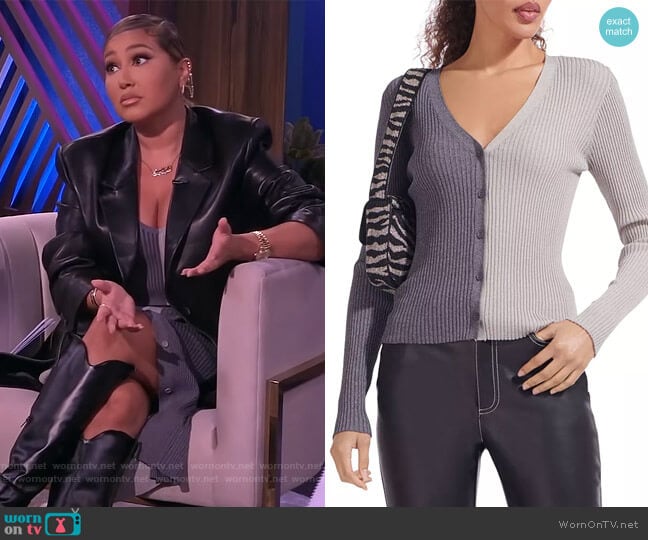 Color Block Ribbed Cardigan Sweater by Staud worn by Adrienne Houghton on The Real