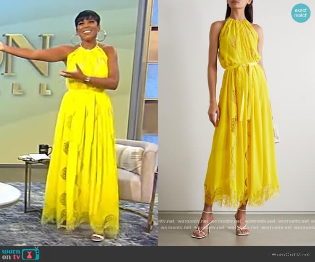 Lace-trimmed silk maxi dress by Stella McCartney worn by Tamron Hall on Tamron Hall Show