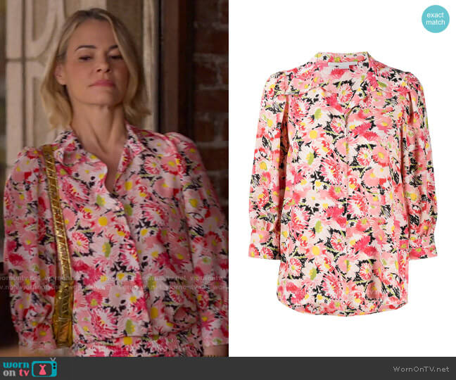 Stella McCartney Floral Print Crop Sleeve Blouse worn by Alice Pieszecki (Leisha Hailey) on The L Word Generation Q