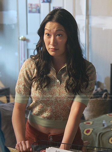 Sumi’s mint floral polo on Good Trouble