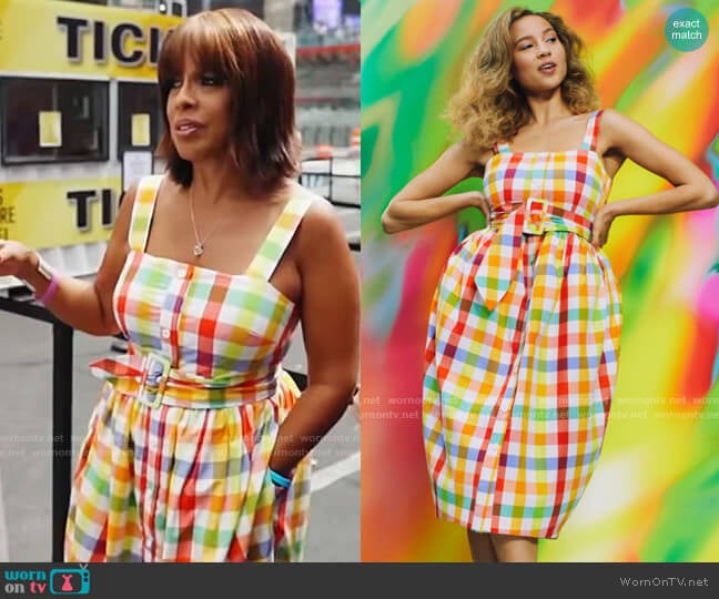 Christopher John Rogers for Target Plaid Wide Strap Tie Waist Dress worn by Gayle King on CBS Mornings