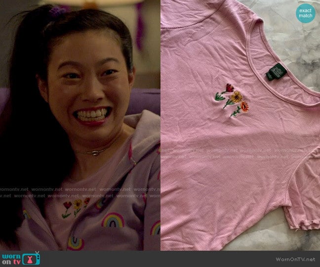 Target Wild Fable Flower Embroidered Top worn by Nora Lum (Awkwafina) on Awkwafina is Nora From Queens