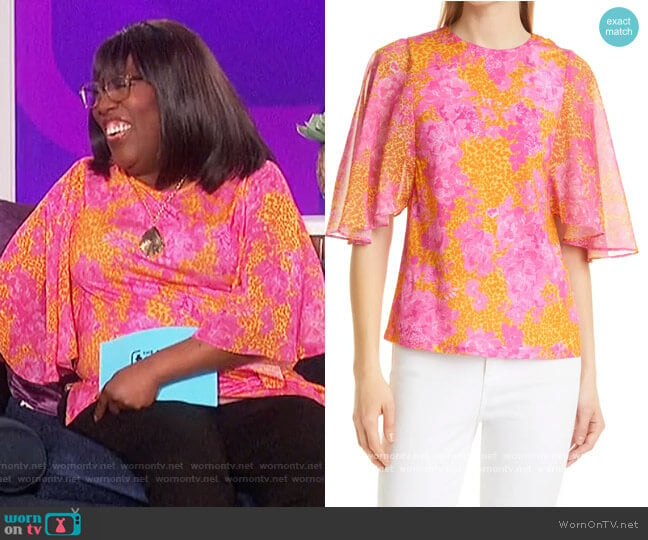 Metropolis Print Flutter Sleeve Blouse by Ted Baker worn by Sheryl Underwood on The Talk