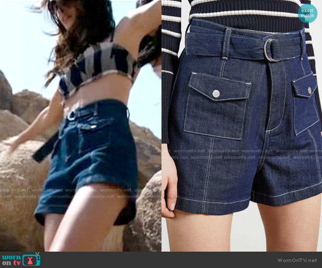 Ted Baker Belted Denim Shorts worn by Kendall (Kaia Gerber) on American Horror Story