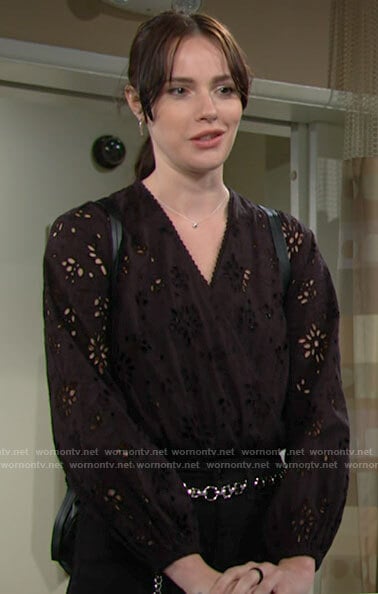 Tessa's black eyelet top on The Young and the Restless