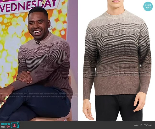 Burton Striped Sweater by Theory worn by Justin Sylvester on Today