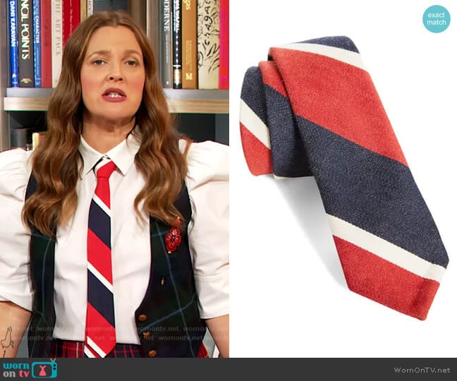 Stripe Tie by Thom Browne worn by Drew Barrymore on The Drew Barrymore Show