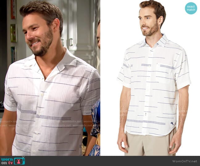 Tommy Bahama Calm Seas Stripe Shirt worn by Liam Spencer (Scott Clifton) on The Bold and the Beautiful