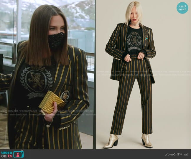 Stripe Blazer and Pants by Tommy Hilfiger worn by Meredith Marks on The Real Housewives of Salt Lake City