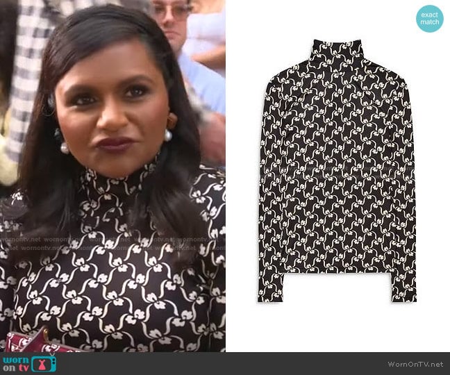 Silk Printed Turtleneck by Tory Burch worn by Mindy Kaling on E! News Daily Pop