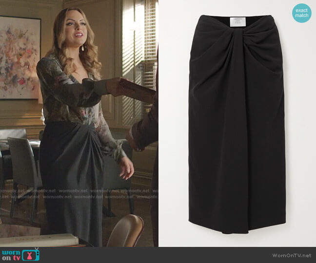 Knotted Cady Midi Skirt by Valentino worn by Fallon Carrington (Elizabeth Gillies) on Dynasty