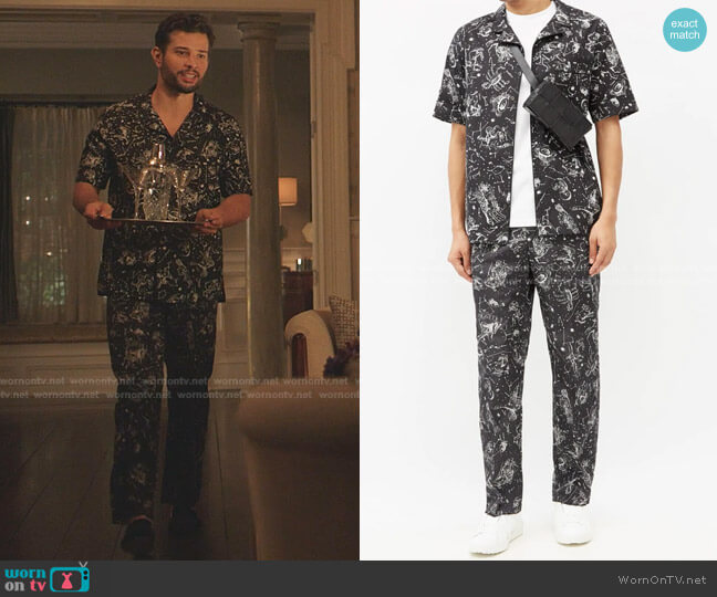 Zodiac-Print Cotton-Poplin Shirt and Trousers by Valentino worn by Sam Flores (Rafael de la Fuente) on Dynasty