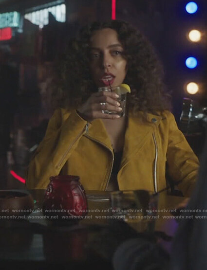 Valerie's yellow suede moto jacket on Riverdale