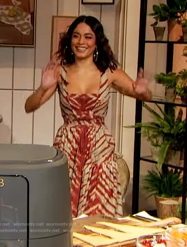 Vanessa Hudgens striped sleeveless dress on The Drew Barrymore Show