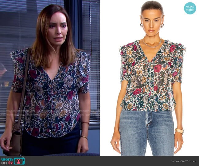 Gwendoline Top by Veronica Beard worn by Gwen Rizczech (Emily O'Brien) on Days of our Lives