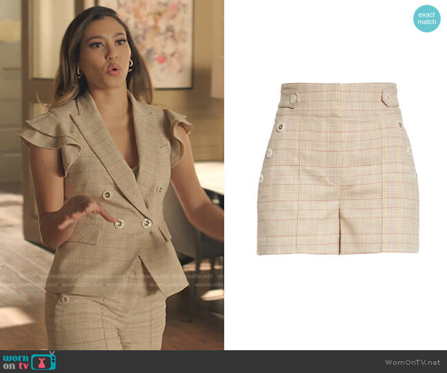 Pine Plaid Cotton & Wool Blend Shorts by Veronica Beard worn by Kara Royster on Dynasty