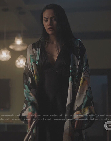 Veronica's black floral print robe and dress on Riverdale
