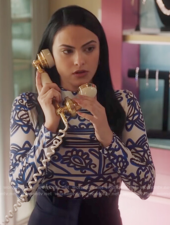 Veronica's white and blue print top on Riverdale