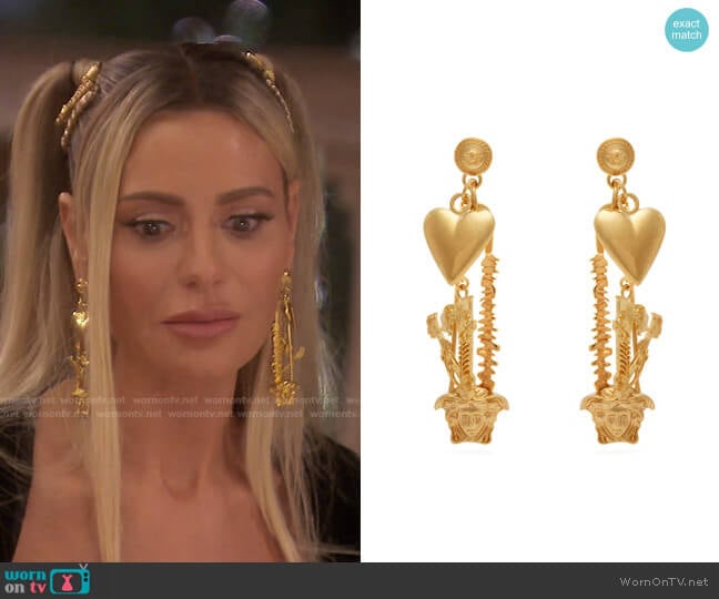 Metallic Medusa Safety-pin Metal Earrings by Versace worn by Dorit Kemsley on The Real Housewives of Beverly Hills